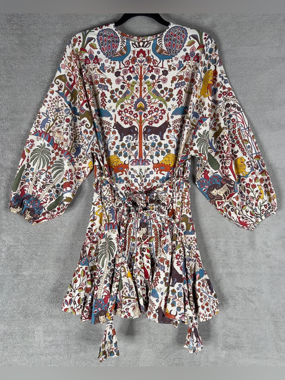 Rhode Ella Jungle Print A-Line Mini Dress Women's XS Belted Boho Long Sleeve - Picture 3 of 11